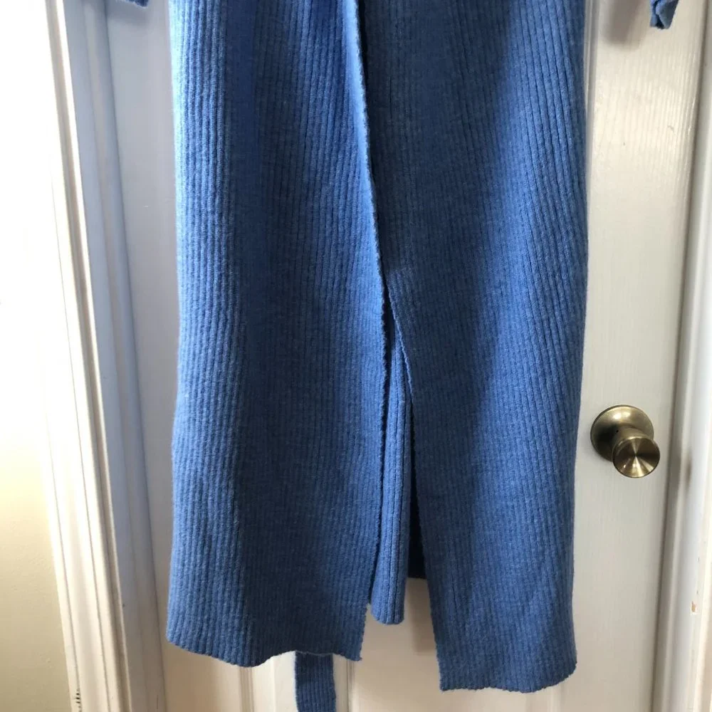 AMADI Anthropologie Long Sweater Cardigan Duster Rib Knit Blue size S - Picture 6 of 13
